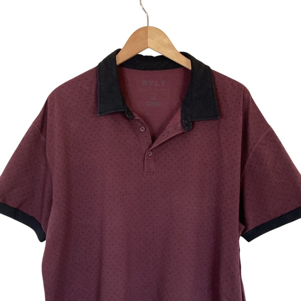BYLT Men's Drop Cut Lux Polo Shirt Size XXL Burgundy Black Short Sleeve